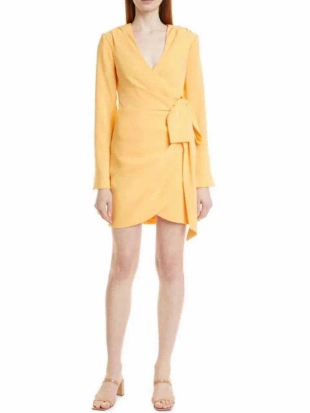 Cinq à Sept Sierra Wrap Front Long Sleeve Minidress Yellow Womens Size 10